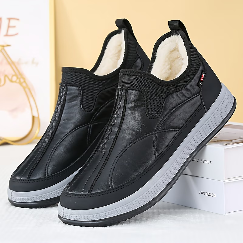 Men's Warm Fleece Lined Waterproof Leather Winter Ankle Boots Slip On Shoes