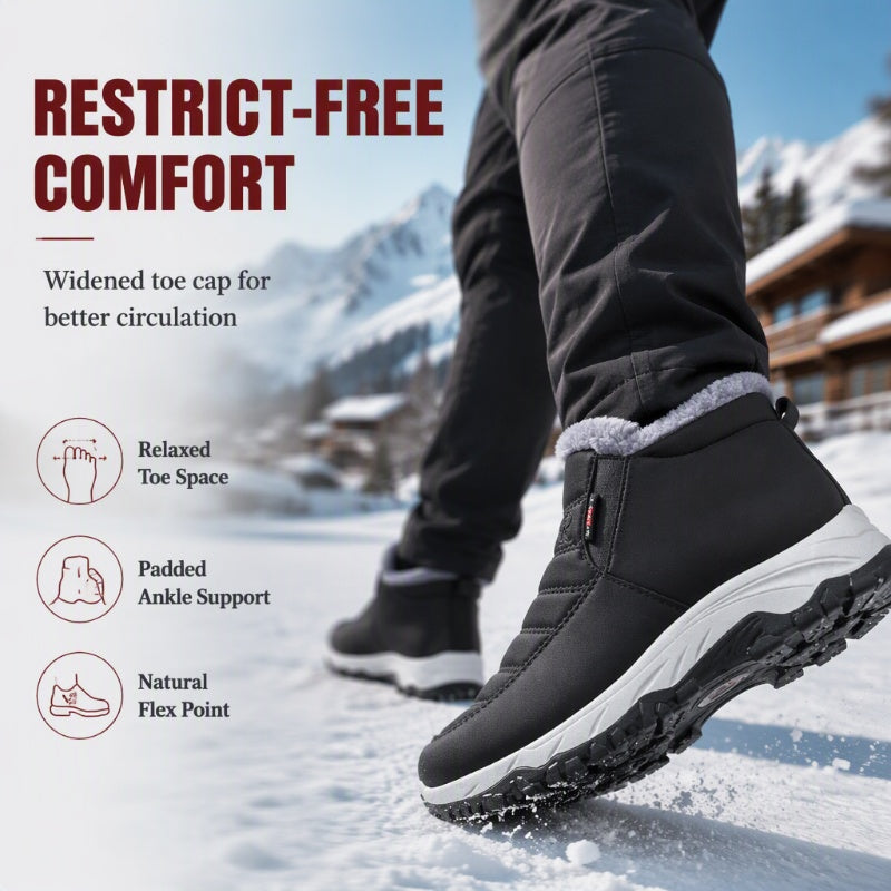 Men’s Warm Fleece Lined Slip‑On Winter Shoes WaterProof Non‑Slip Outdoor Ankle Boots