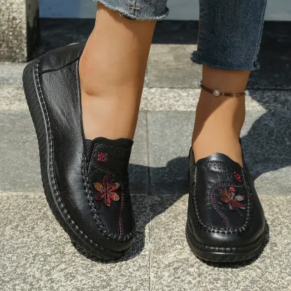 Women's Floral Embroidery Slip‑On Loafers Walking Shoes
