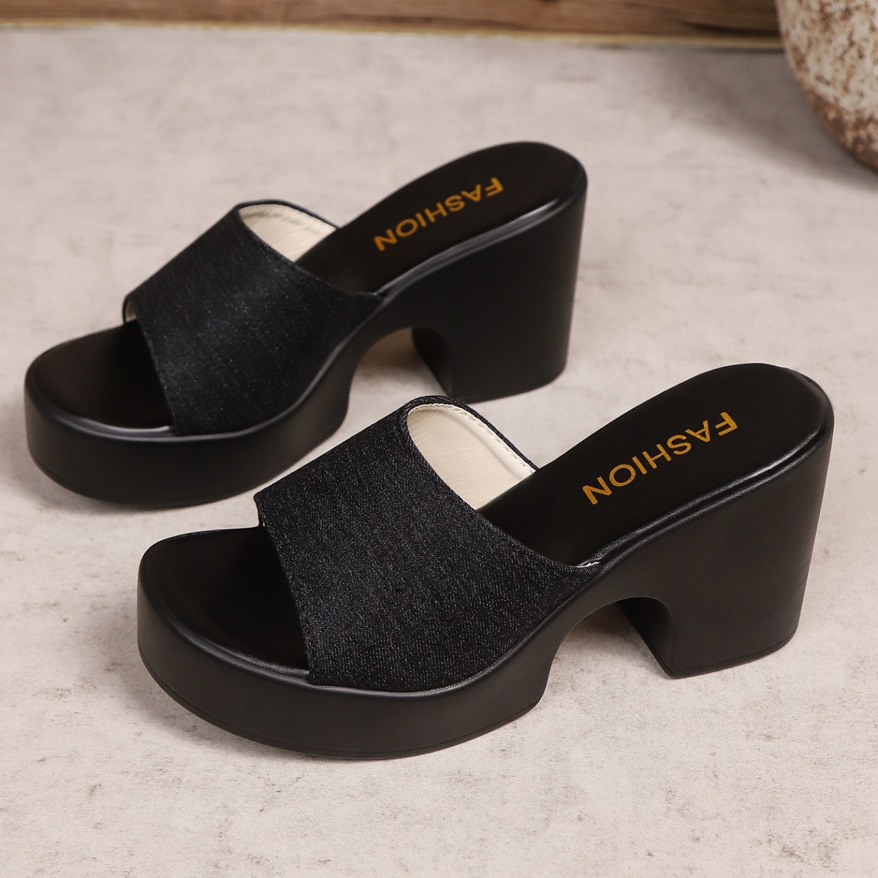Women's Fashion & Elegant Denim Chunky Heel Sandals