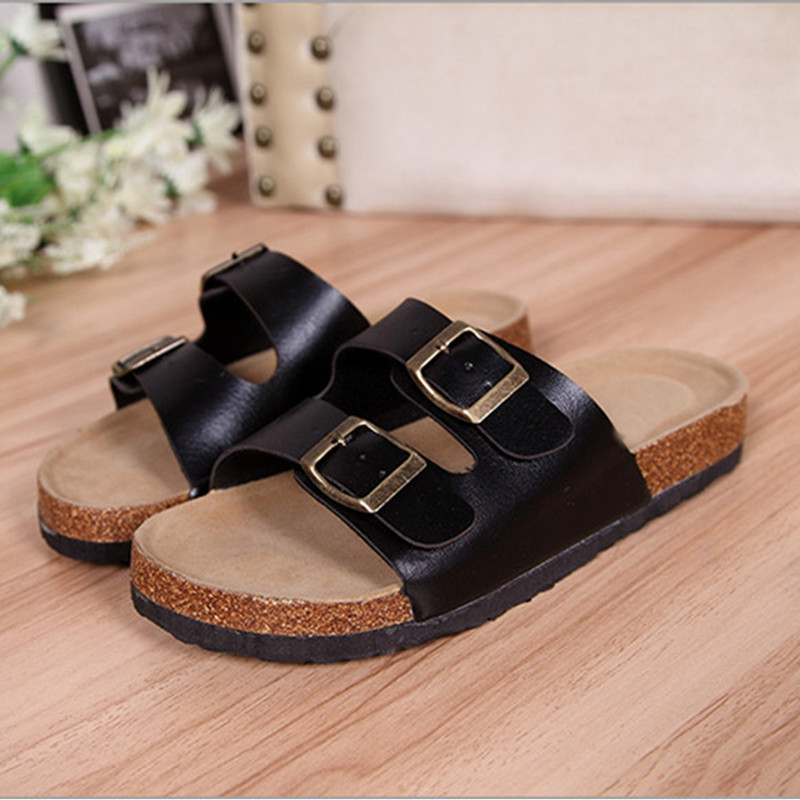 Women’s Adjustable Double Buckle Cork Footbed Orthopedic Slide Sandals
