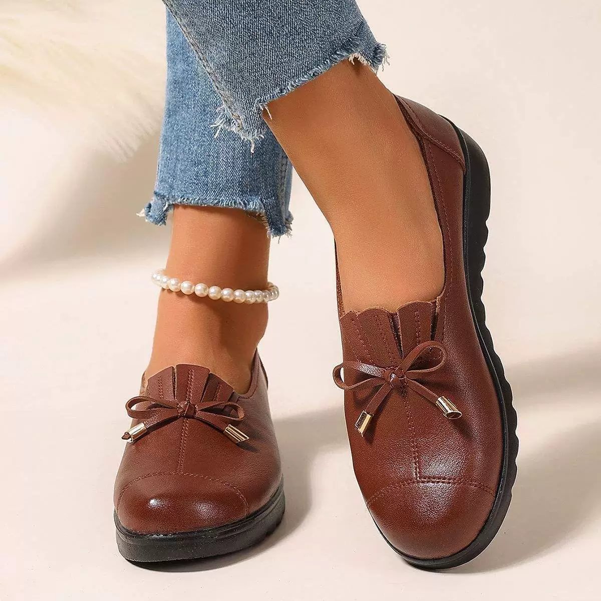 Women's Comfortable Bow‑Detail Loafers Slip‑On Shoes