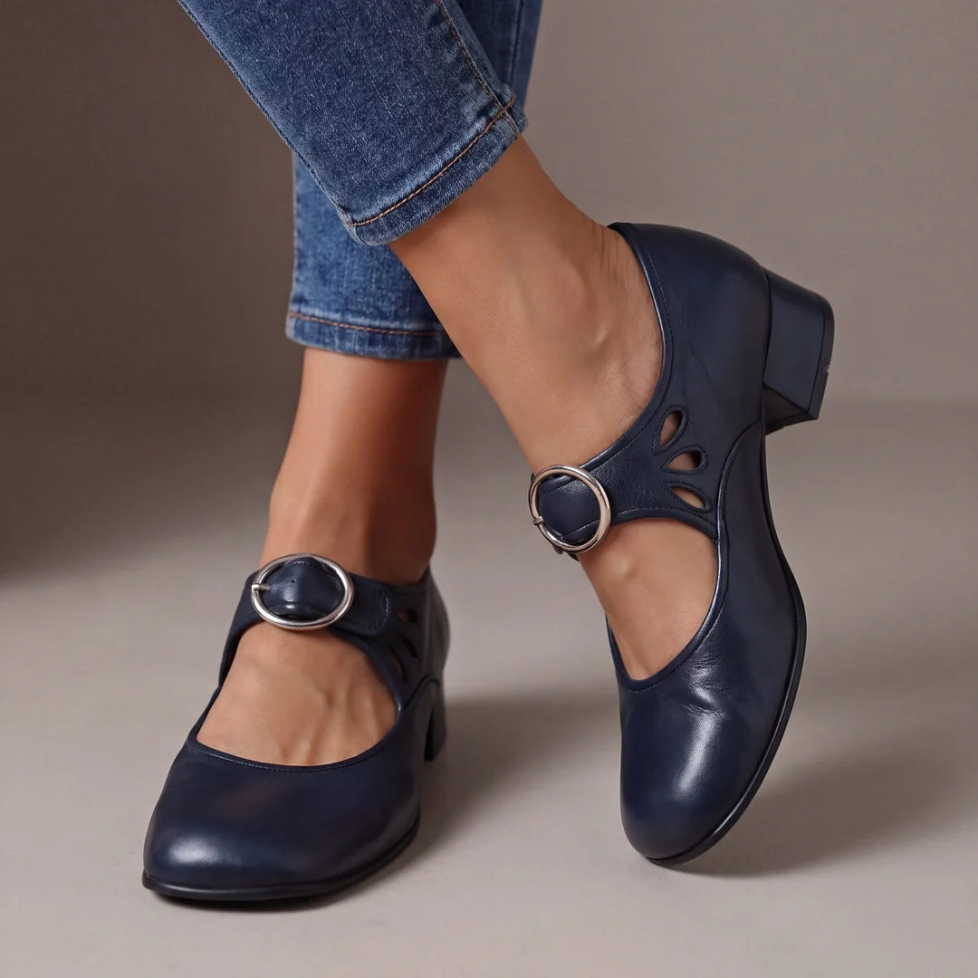 Women's Cut‑Out Adjustable Buckle Block Heel Mary Jane Shoes Dress Shoes