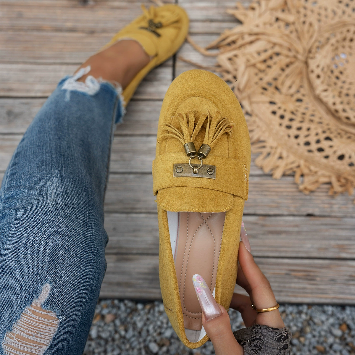 Women's Tassel Flat Loafers Slip-On Walking Shoes