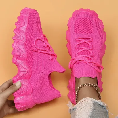 Women's Breathable Stretch Knit Thick Sole Slip‑On Trainers Walking Shoes
