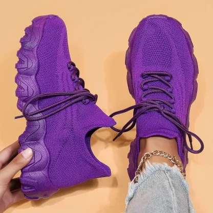 Women's Breathable Stretch Knit Thick Sole Slip‑On Trainers Walking Shoes
