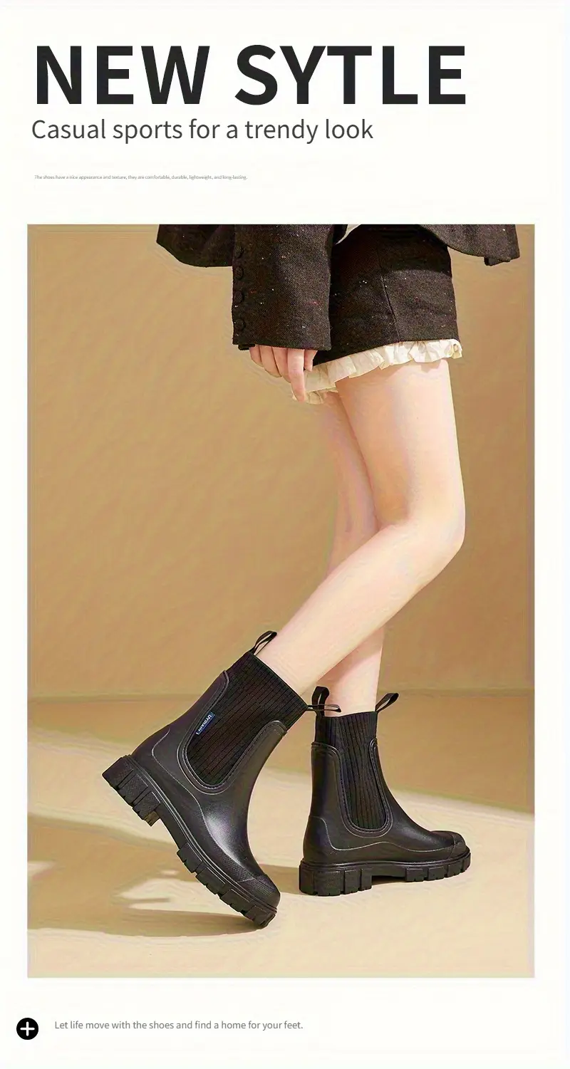 womens chelsea rain boots slip resistant thick sole round toe pvc upper sole comfortable fabric inner insole versatile outdoor footwear for casual attire versatile outdoor shoes chelsea rain boots durable pvc   details 1