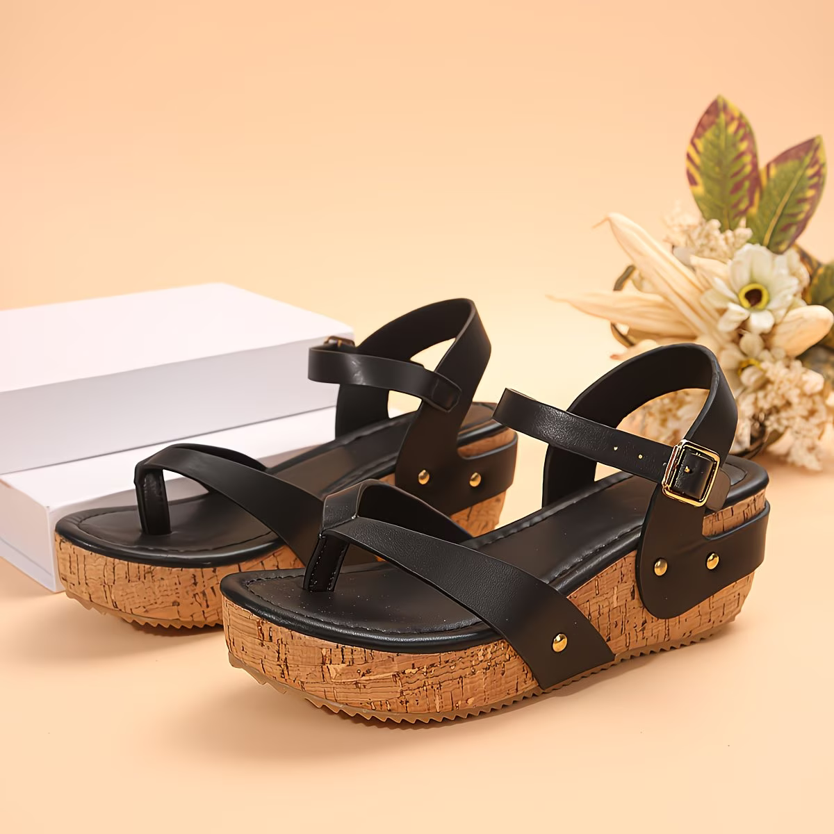 Women's Comfortable T-Strap Platform Wedge Sandals Flip-Flops