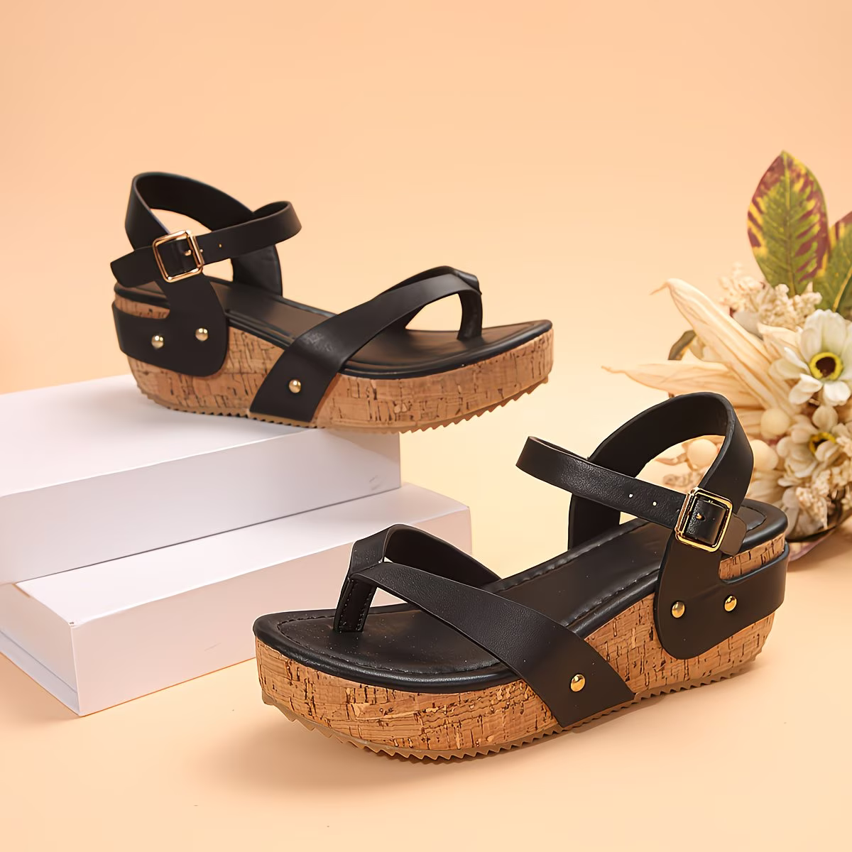 Women's Comfortable T-Strap Platform Wedge Sandals Flip-Flops