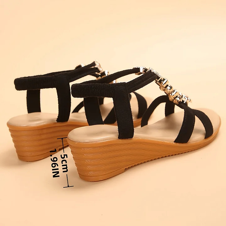 Women's Stylish Bohemian Beaded T-Strap Wedges Sandals