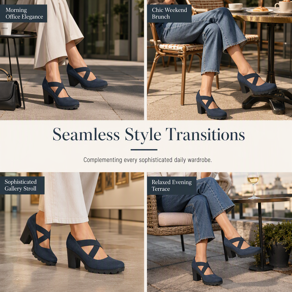 Women's Stable Comfortable Elastic Strap Block‑Heel Mary Jane Shoes Non‑Slip Platform Dress Shoes for Office & Daily Wear