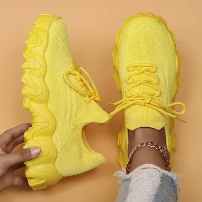 Women's Breathable Stretch Knit Thick Sole Slip‑On Trainers Walking Shoes