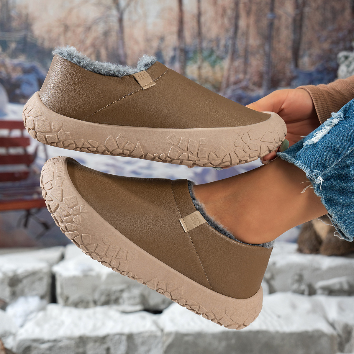 Women's Warm Waterproof Anti‑Slip Winter Slip‑On Shoes Indoor/Outdoor Shoes