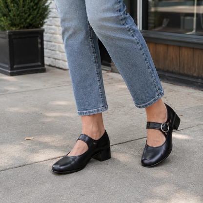 Women's Cut‑Out Adjustable Buckle Block Heel Mary Jane Shoes Dress Shoes