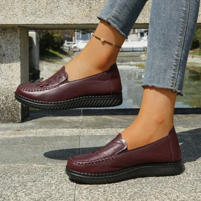 Women's Floral Embroidery Slip‑On Loafers Walking Shoes