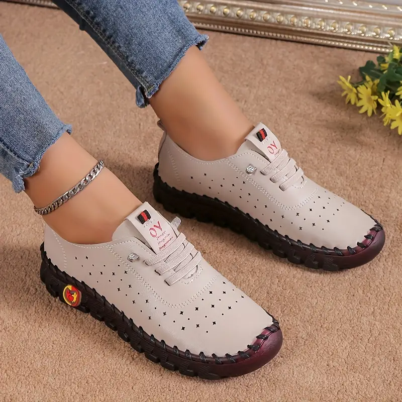 women s hollow design flat shoes breathable low top lace details 8