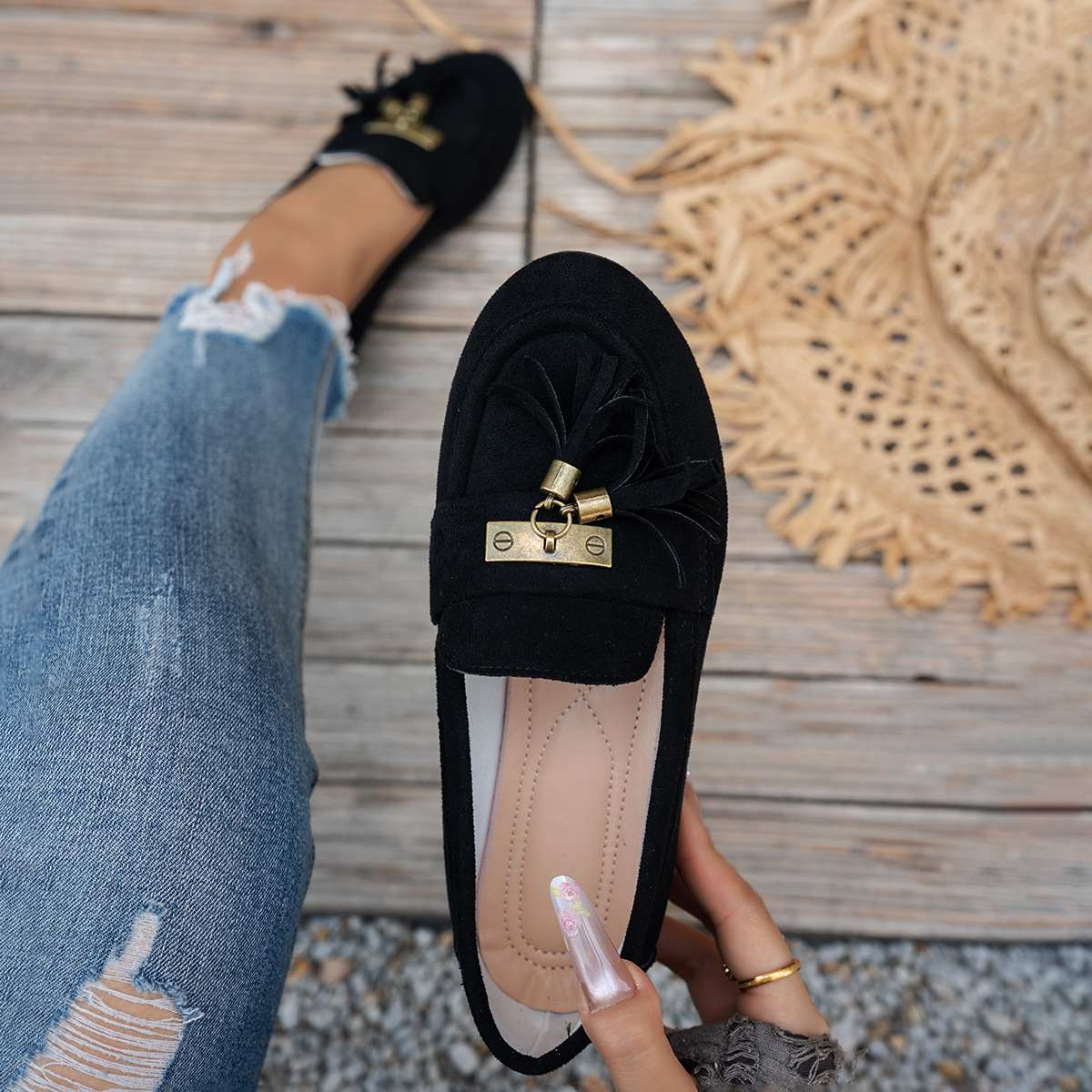 Women's Tassel Flat Loafers Slip-On Walking Shoes