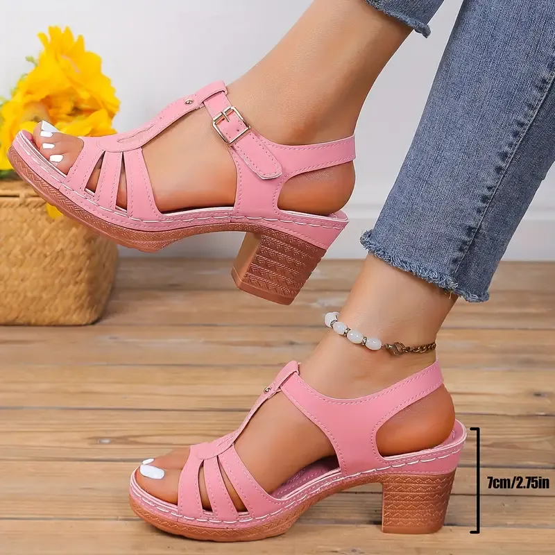 Women's Stylish Non-Slip Chunky High Heels Sandals