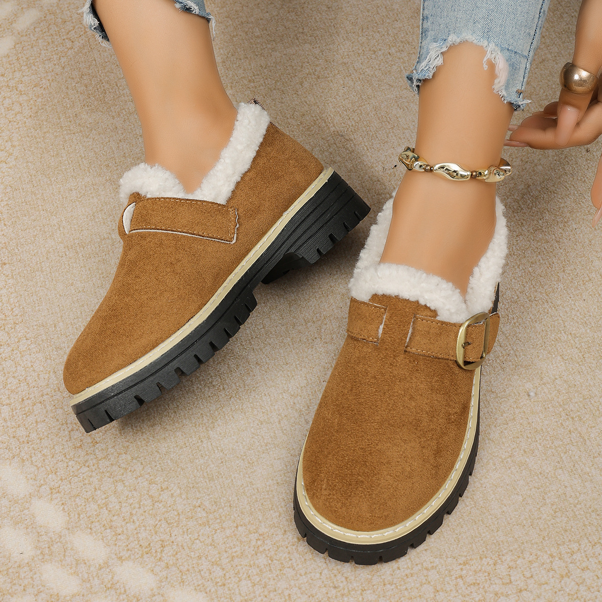 Women's Fleece Lined Anti‑Slip Chunky Winter Shoes Outdoor Shoes