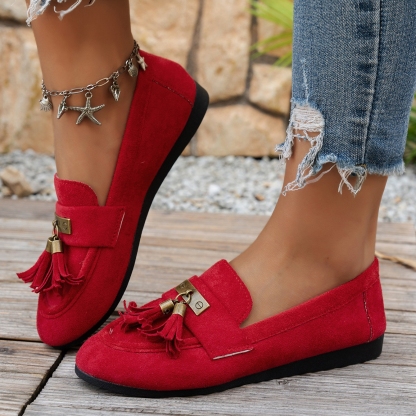 Women's Tassel Flat Loafers Slip-On Walking Shoes