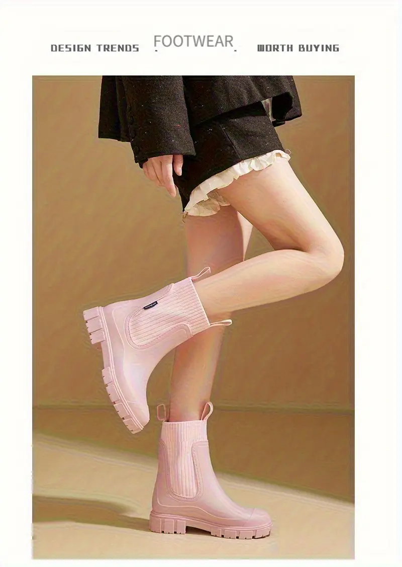 womens chelsea rain boots slip resistant thick sole round toe pvc upper sole comfortable fabric inner insole versatile outdoor footwear for casual attire versatile outdoor shoes chelsea rain boots durable pvc   details 10