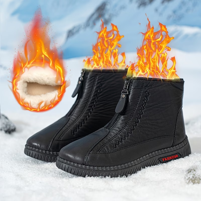 Women's Warm Fleece Lined Waterproof Leather Winter Ankle Boots