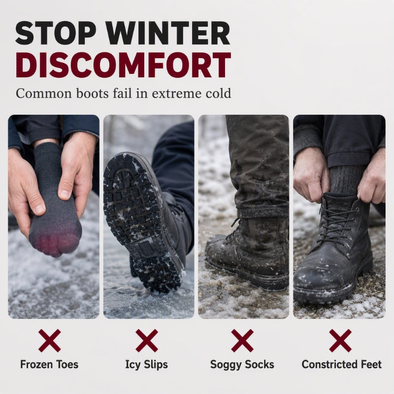 Men’s Warm Fleece Lined Slip‑On Winter Shoes WaterProof Non‑Slip Outdoor Ankle Boots
