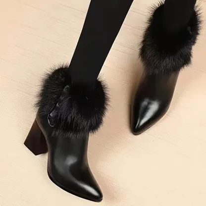 Women's Fluffy Thermal Lined Chunky Heel Ankle Boots