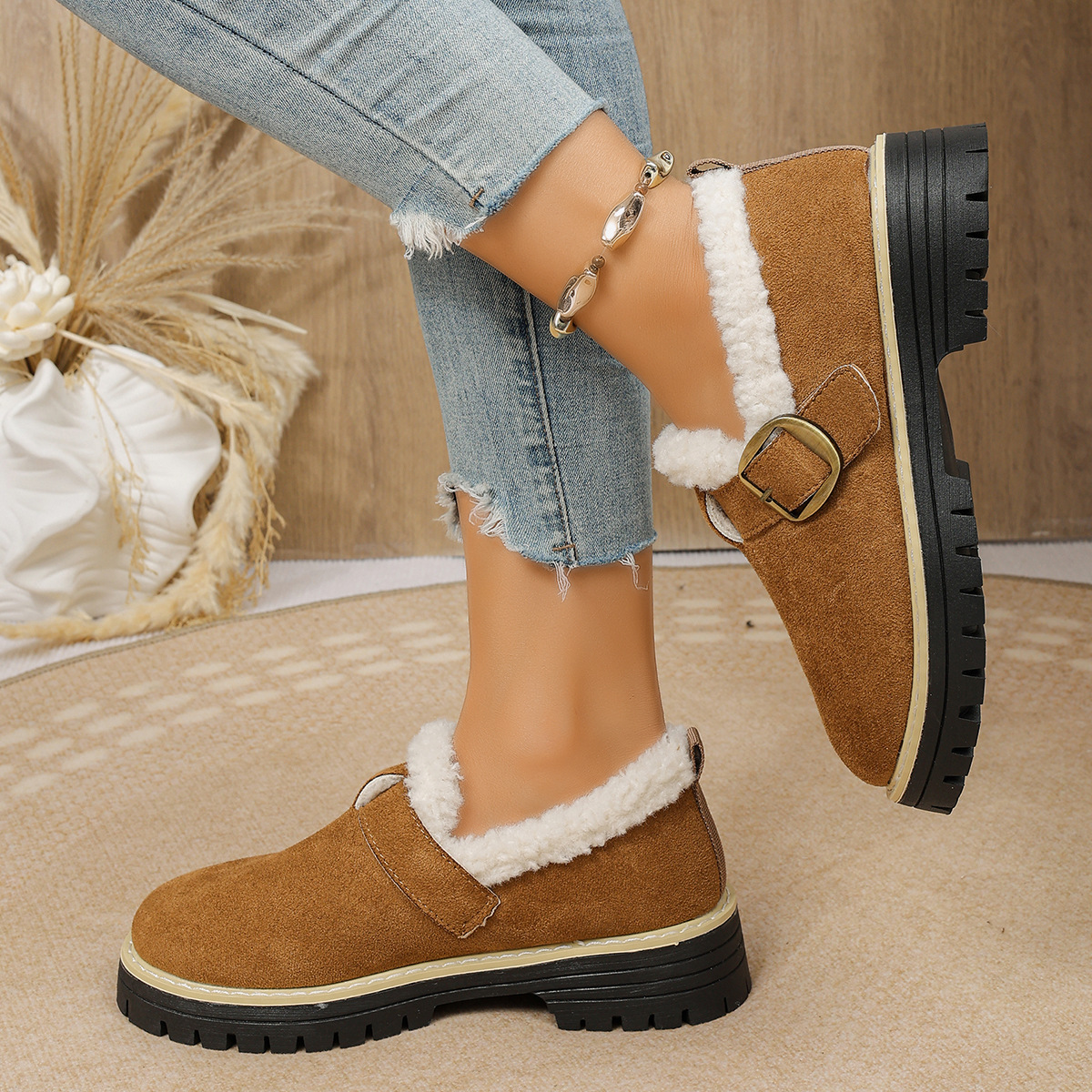 Women's Fleece Lined Anti‑Slip Chunky Winter Shoes Outdoor Shoes