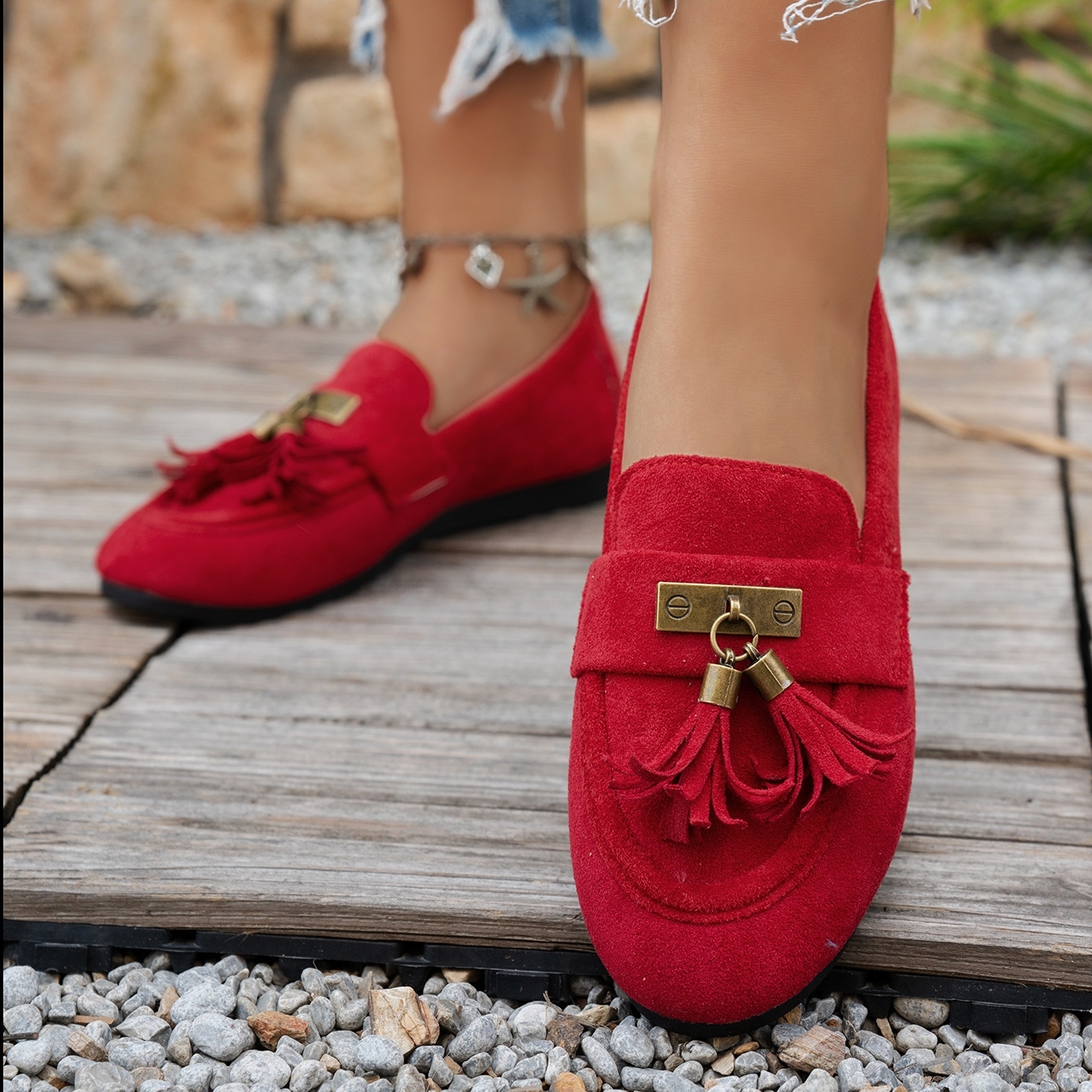 Women's Tassel Flat Loafers Slip-On Walking Shoes