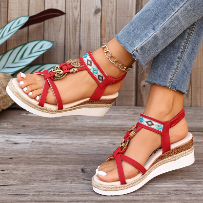 Women's Lightweight Bohemian Floral Print Wedge Sandals