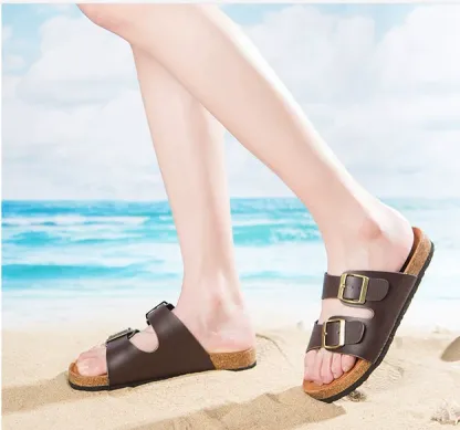 Women’s Adjustable Double Buckle Cork Footbed Orthopedic Slide Sandals