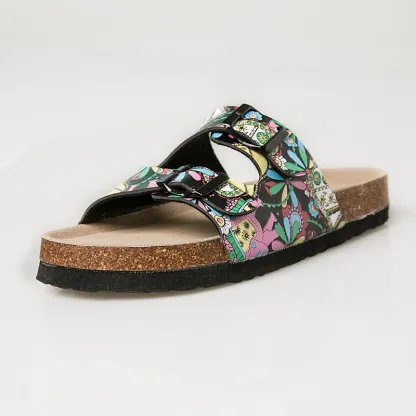 Women’s Adjustable Double Buckle Cork Footbed Orthopedic Slide Sandals