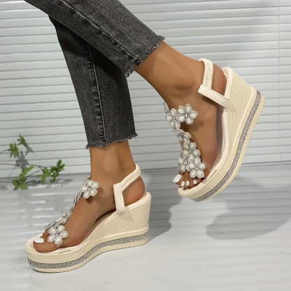 Women's Chic Elegant Flower Slip-On Wedge Sandals
