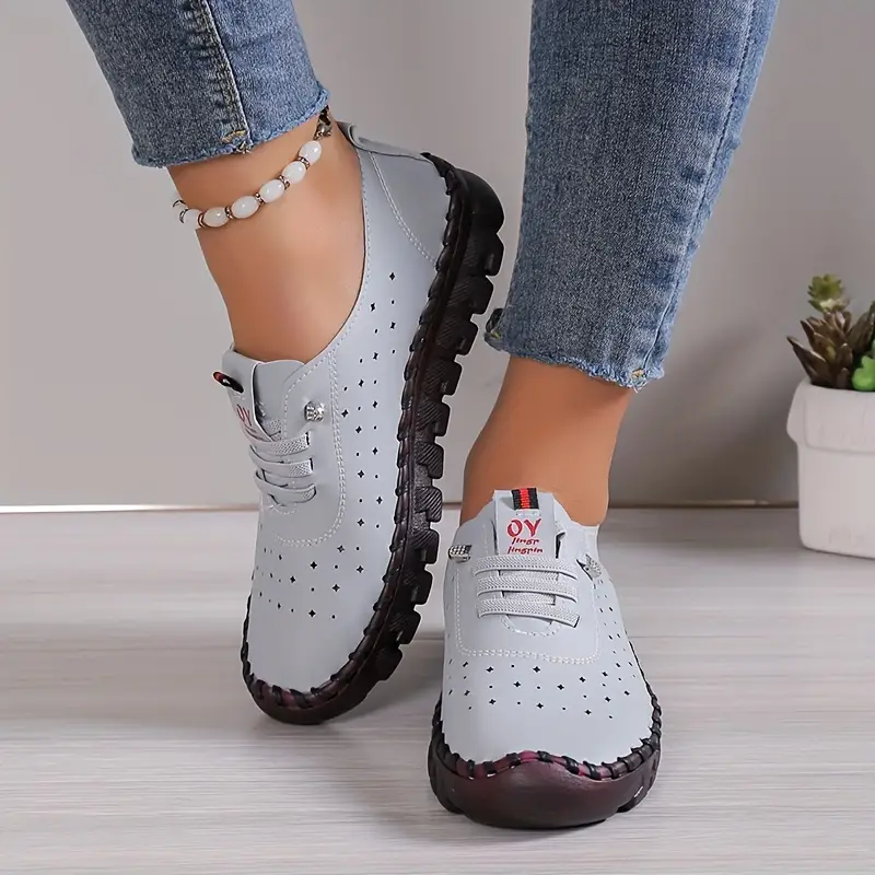 women s hollow design flat shoes breathable low top lace details 6