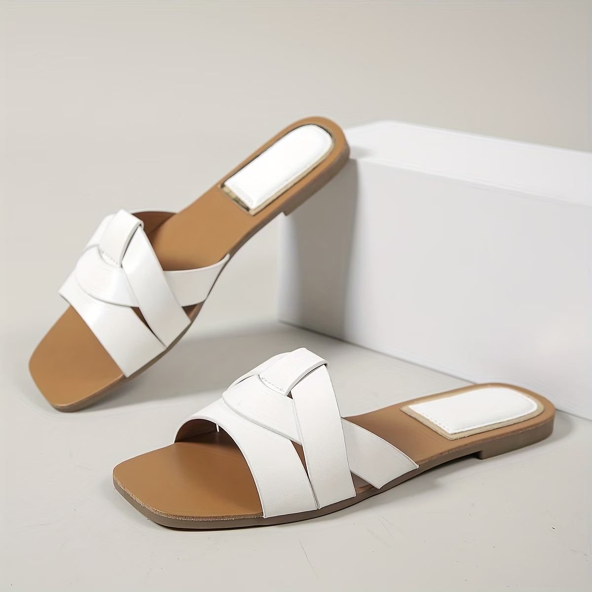 Women's Lightweight & Stylish Crisscross Strap Non-Slip Flat Slides Sandals