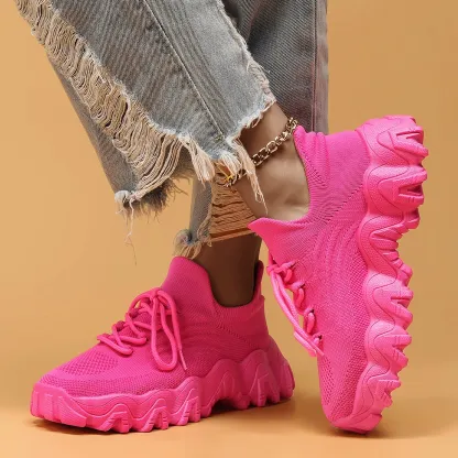 Women's Breathable Stretch Knit Thick Sole Slip‑On Trainers Walking Shoes