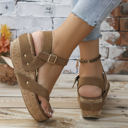 Women's Comfortable T-Strap Platform Wedge Sandals Flip-Flops