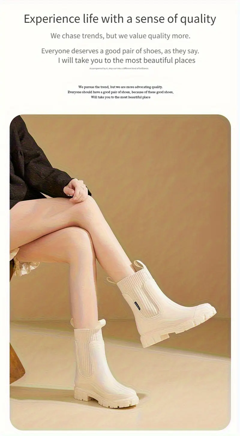 womens chelsea rain boots slip resistant thick sole round toe pvc upper sole comfortable fabric inner insole versatile outdoor footwear for casual attire versatile outdoor shoes chelsea rain boots durable pvc   details 3