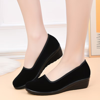 Women's Classic Black Wedge Slip-on Shoes for Long Standing