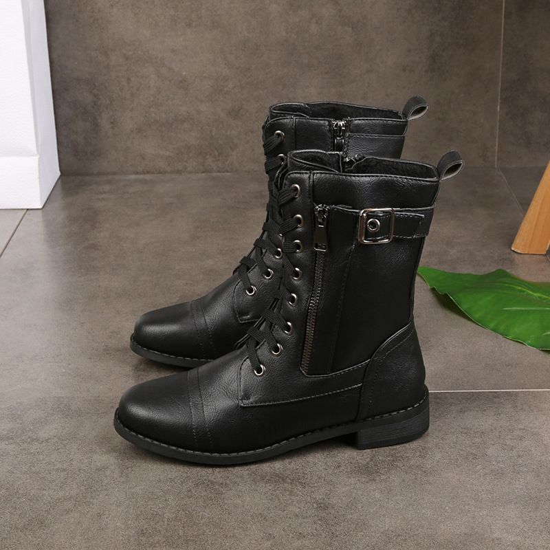 Women's Waterproof Durable Non-Slip Leather Combat Ankle Boots