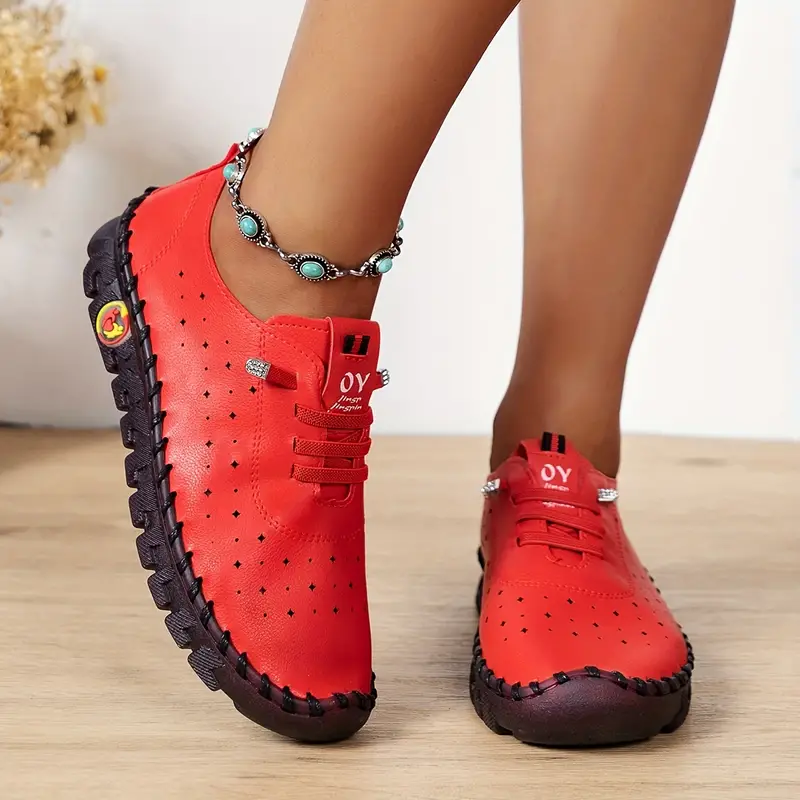 women s hollow design flat shoes breathable low top lace details 5