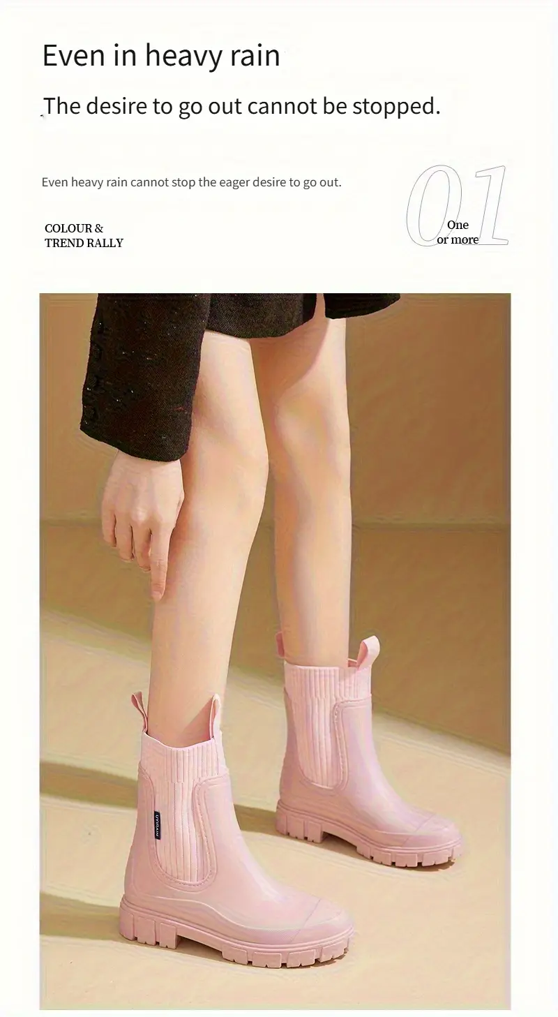 womens chelsea rain boots slip resistant thick sole round toe pvc upper sole comfortable fabric inner insole versatile outdoor footwear for casual attire versatile outdoor shoes chelsea rain boots durable pvc   details 4