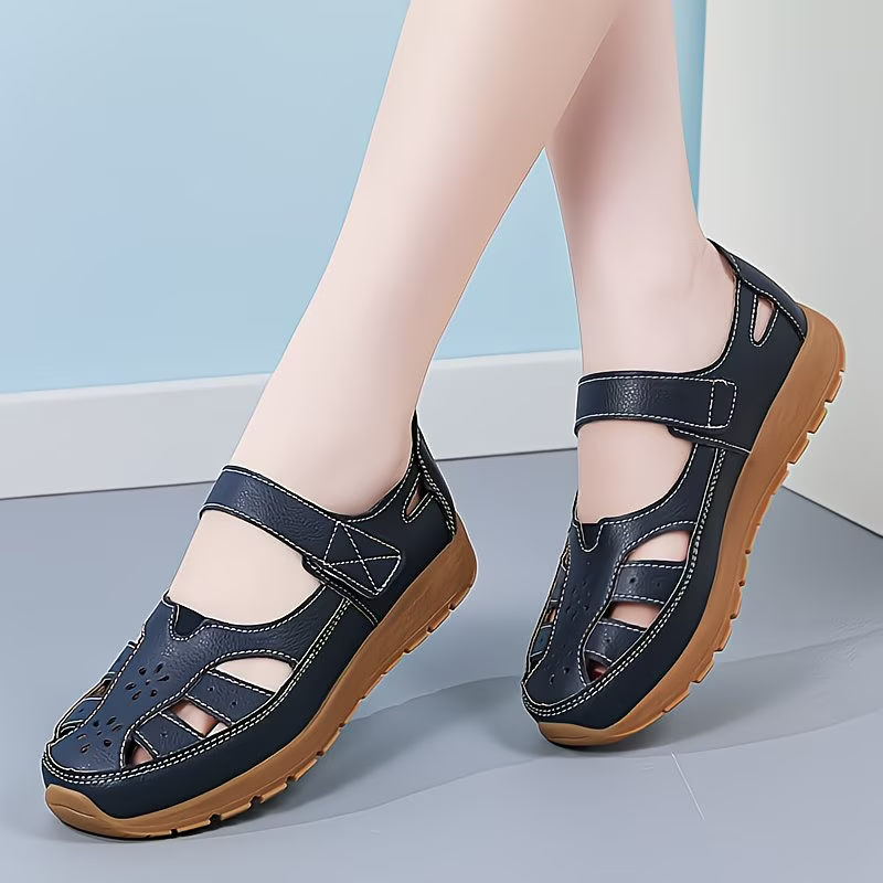 Women's Cut-Out Design and Hook-and-Loop Fastener Platform Sandals