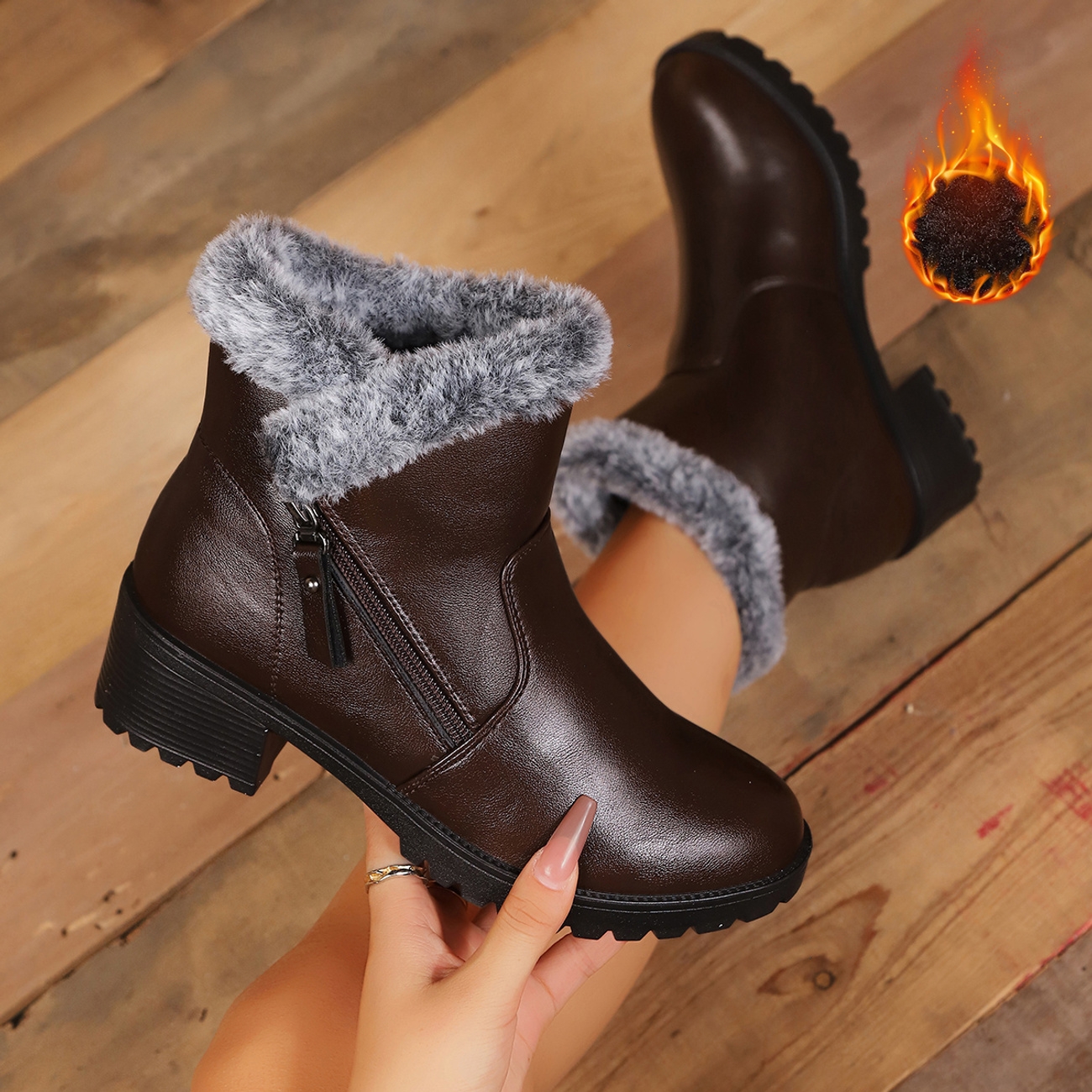 Women's Warm Furry Lining Ankle Boots Side Zip Boots