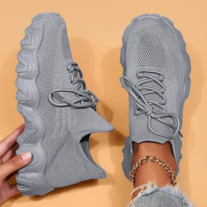 Women's Breathable Stretch Knit Thick Sole Slip‑On Trainers Walking Shoes