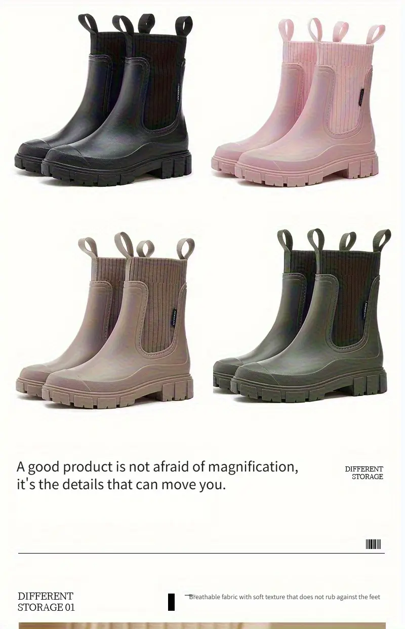womens chelsea rain boots slip resistant thick sole round toe pvc upper sole comfortable fabric inner insole versatile outdoor footwear for casual attire versatile outdoor shoes chelsea rain boots durable pvc   details 6