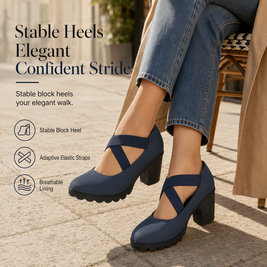 Women's Stable Comfortable Elastic Strap Block‑Heel Mary Jane Shoes Non‑Slip Platform Dress Shoes for Office & Daily Wear