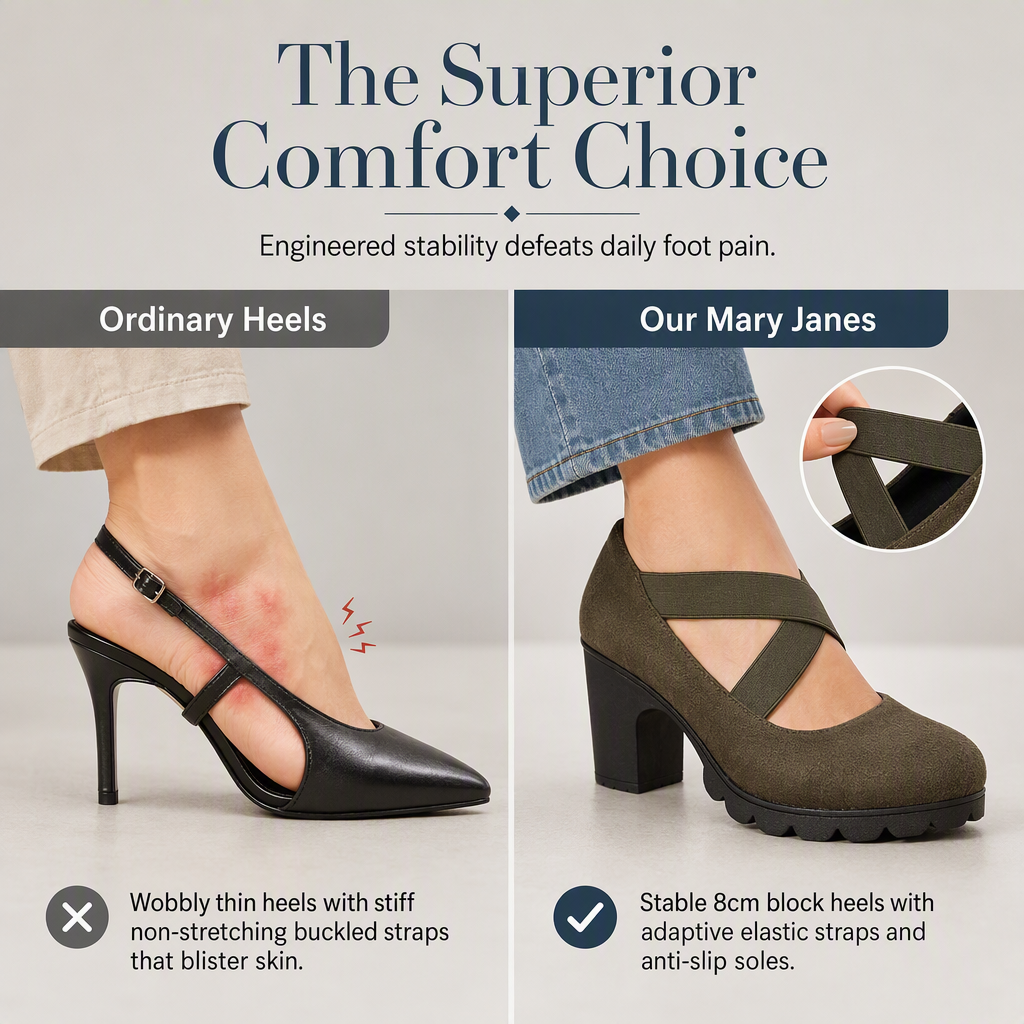 Women's Stable Comfortable Elastic Strap Block‑Heel Mary Jane Shoes Non‑Slip Platform Dress Shoes for Office & Daily Wear