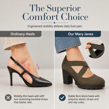 Women's Stable Comfortable Elastic Strap Block‑Heel Mary Jane Shoes Non‑Slip Platform Dress Shoes for Office & Daily Wear